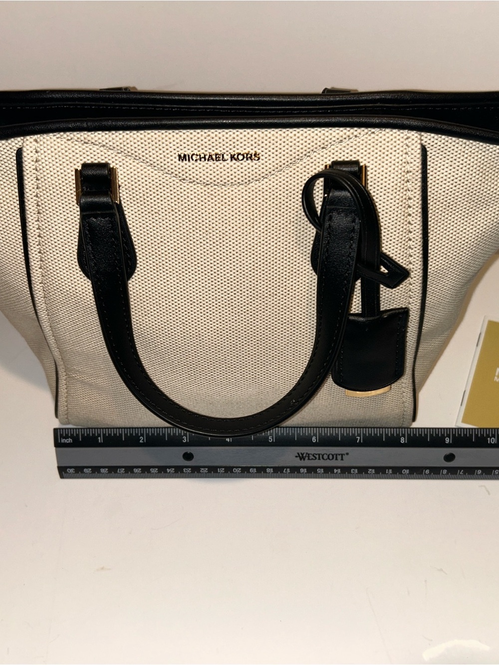 MICHAEL Michael Kors Black & Cream Canvas satchel with leather trim - Picture 6 of 14